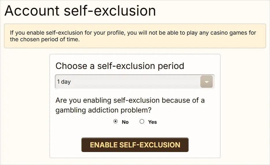Casino account Self-exclusion Casino account Self-exclusion